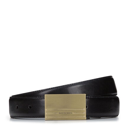 Męski pasek skórzany ze stębnowaniem i pełną klamrą czarny 94-8M-904-1