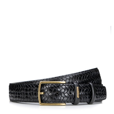 Męski pasek ze skóry naturalnej z efektem plecionki czarny 101-8M-202-1