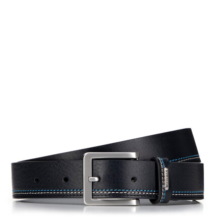 Męski pasek ze skóry z przeszyciami granatowy 99-8M-102-7