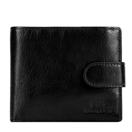 Męski portfel skórzany z zapięciem na napę czarny 21-1-120-L10