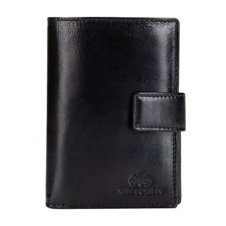 Męski portfel skórzany z zapięciem na napę średni czarny 21-1-291-L10