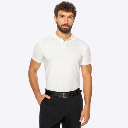 Męski sweter z krótkim rękawem z domieszką kaszmiru kremowy M0-99-105-0