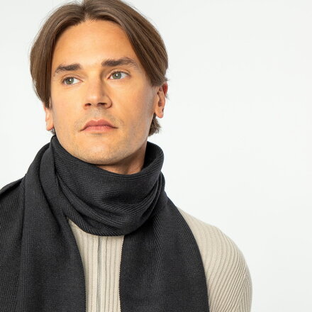 Męski szalik z poziomymi paskami czarny 99-7F-012-17