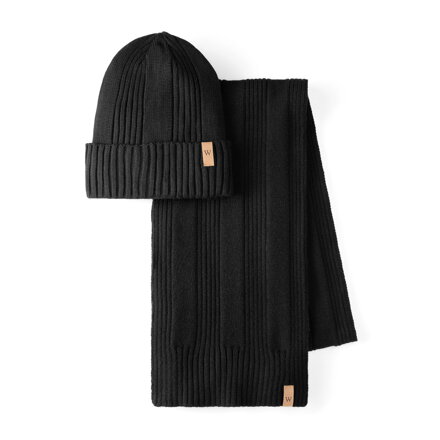 Pánsky set čiapky a dlhého šálu s rebrovaným úpletom – čierny Wittchen 103-SF-101-1