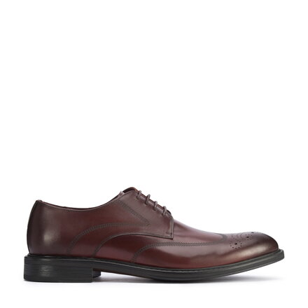Męskie buty derby skórzane z płaskim szwem bordowe 95-M-506-3