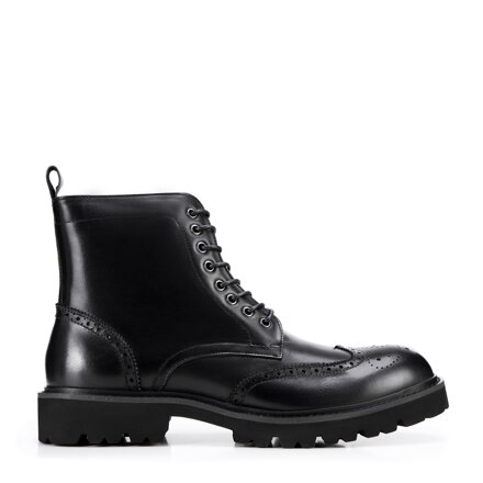 Męskie glany skórzane dziurkowane czarne 99-M-701-1