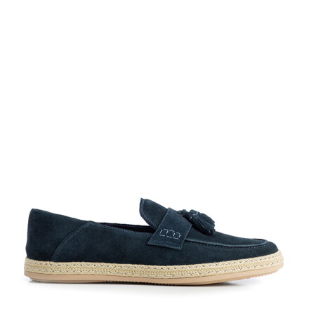 Męskie mokasyny ze skóry zamszowej z chwostem granatowe 100-M-503-N