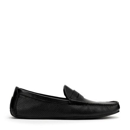 Męskie półbuty slip-on ze skóry czarne 100-M-504-1