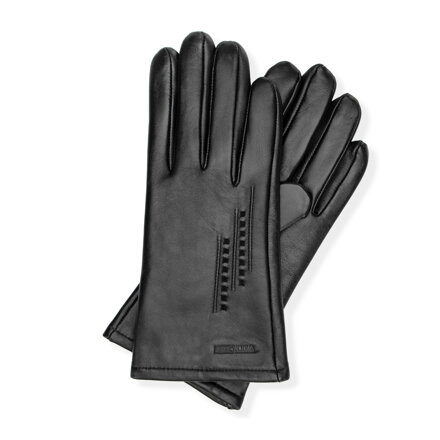 Męskie rękawiczki ze skóry naturalnej owczej ocieplane czarne 39-6A-040-1