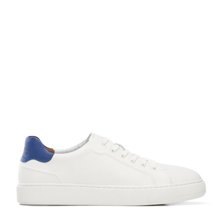 Męskie sneakersy skórzane klasyczne kremowo-granatowe 96-M-512-N
