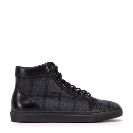 Męskie sneakersy skórzane wysokie czarne 99-M-517-1