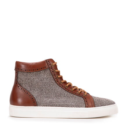 Męskie sneakersy skórzane wysokie brązowe 99-M-517-5