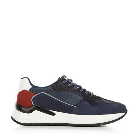 Męskie sneakersy skórzane z motywem w jodełkę niebiesko-czerwone 96-M-952-N
