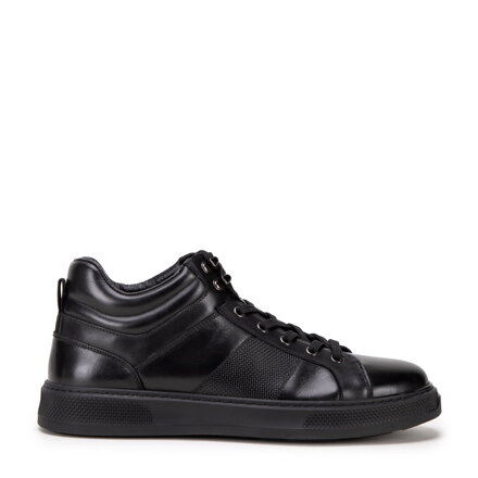 Męskie sneakersy ze skóry naturalnej sznurowane czarne 99-M-710-1