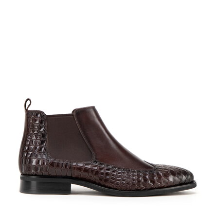 Męskie sztyblety skórzane z motywem croco brązowe 99-M-506-4