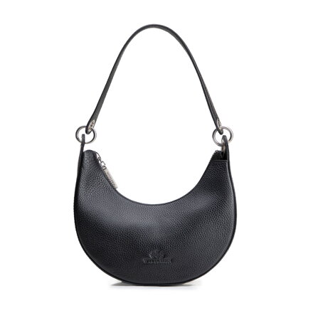 Minitorebka bagietka ze skóry naturalnej z tłoczonym logo czarna 102-4E-215-1