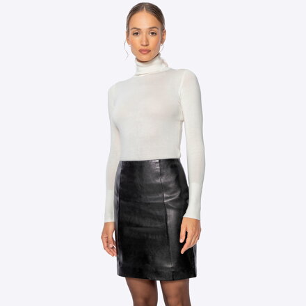 Ołówkowa spódnica ze skóry naturalnej czarna 29-09-400-1