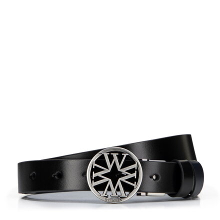 Damski pasek skórzany z klamrą w monogram czarny 29-8D-001-1