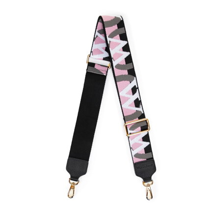 Pasek do torebki z wyszywanym logo producenta czarno - różowy 99-X-646-X3