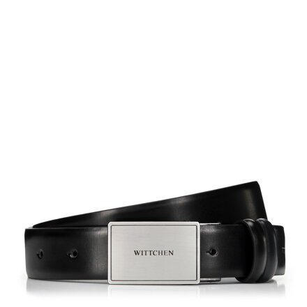 Męski pasek ze skóry z zabudowaną klamrą czarny 29-8M-005-1