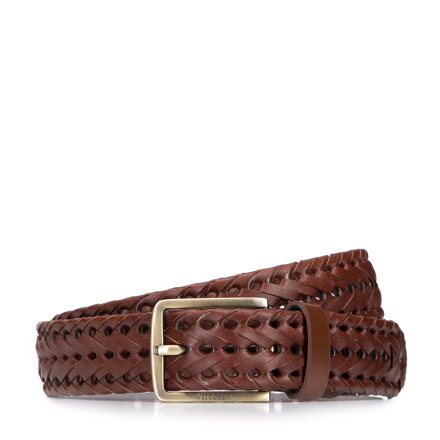Męski pasek ze skórzanej plecionki brązowy 95-8M-915-1