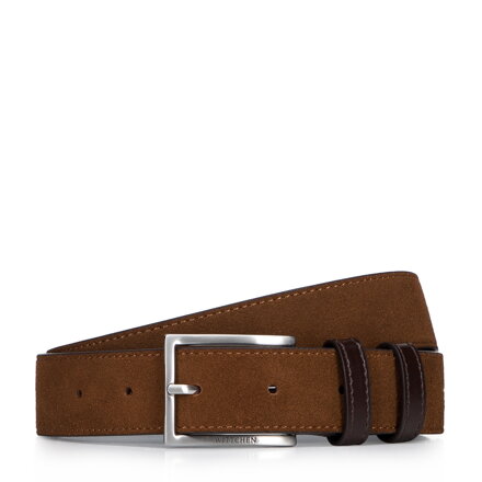 Męski pasek z dwóch rodzajów skór dwukolorowy ciemny brąz-jasny brąz 97-8M-907-8