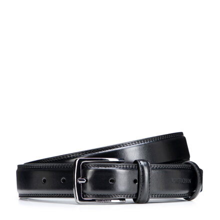 Pasek męski ze skóry naturalnej z klasyczną klamrą czarny 102-8M-012-1