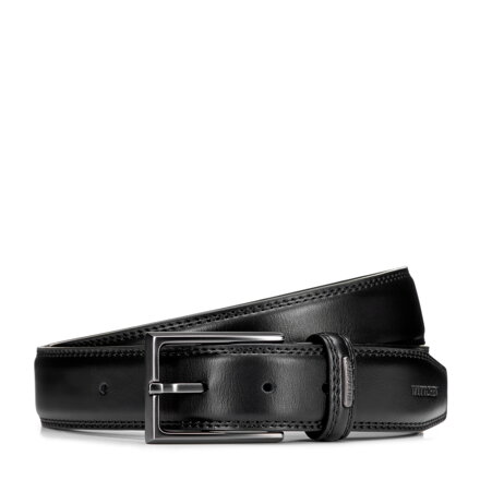 Pasek skórzany męski z podwójnym stebnowaniem czarny 101-8M-217-1