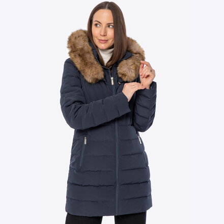 Pikowana kurtka z naturalnym puchem granatowa 101-9D-201-N
