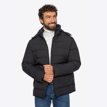 Pikowana męska kurtka z kapturem czarna 101-9D-350-1
