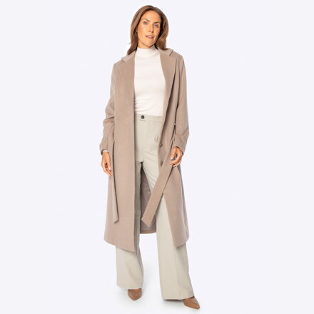 Wełniany płaszcz z domieszką kaszmiru ciemny beż 101-9W-700-9