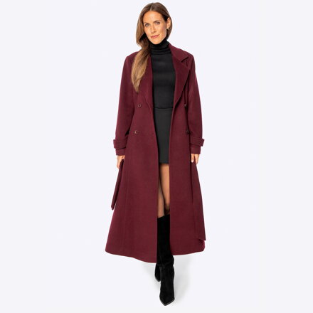 Damski płaszcz wełniany z domieszką kaszmiru bordowy 101-9W-701-3