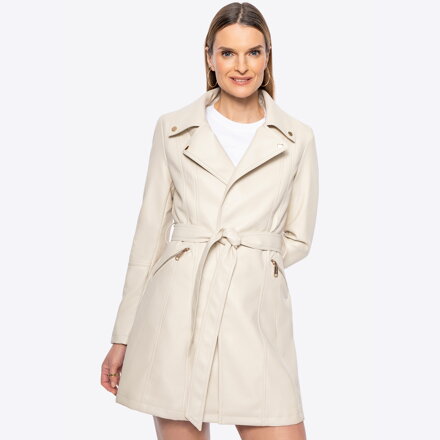 Damski płaszcz z imitacji skóry beżowy 100-9P-101-9