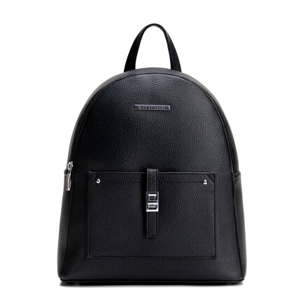 Damski plecak z imitacji skóry z kieszenią na przodzie czarno - srebrny 29-4Y-003-B1