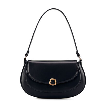 Półokrągła listonoszka z imitacji skóry z dekoracyjnym zapięciem czarna 101-4Y-437-1