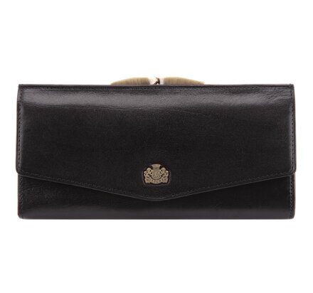 Damski portfel ze skóry z herbem na bigiel czarny 10-1-079-1