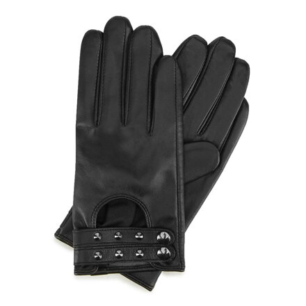 Damskie rękawiczki ze skóry z nitami 46-6-307-1 Damskie rękawiczki ze skóry z nitami 46-6-307-1