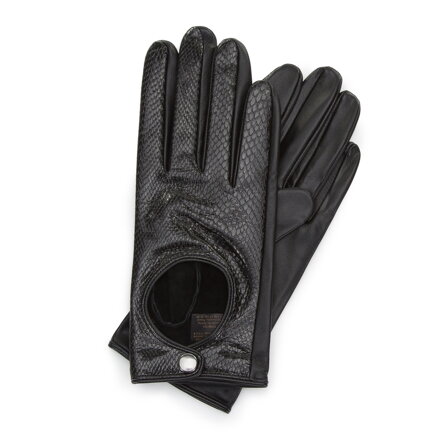 Damskie rękawiczki skórzane samochodowe klasyczne czarne 46-6A-002-1
