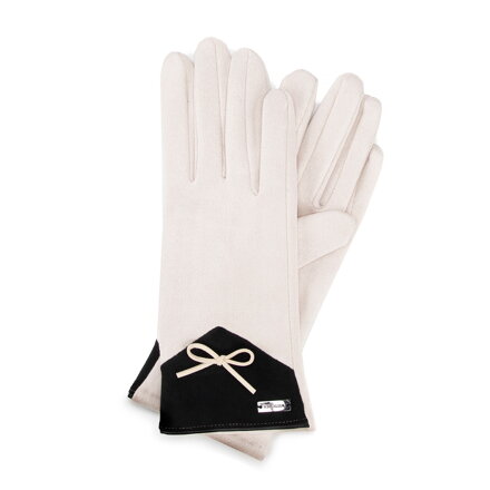 Damskie rękawiczki z kokardą kremowo - czarne 39-6P-033-0