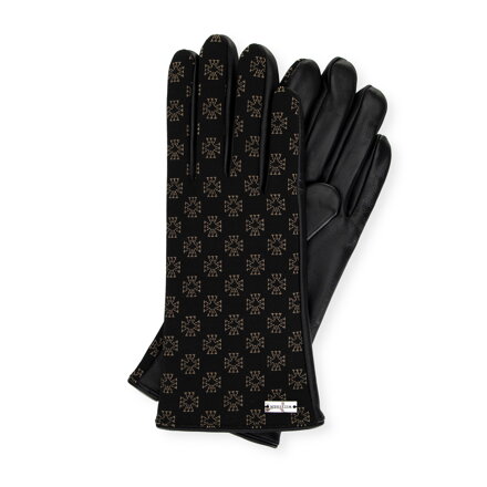 Damskie rękawiczki skórzane z monogramem czarne 39-6A-021-1