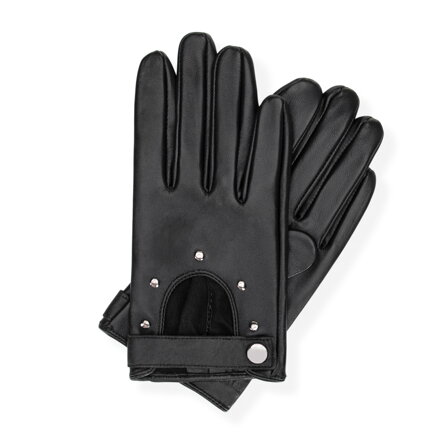 Damskie rękawiczki samochodowe skórzane z nitami czarne 46-6L-200-1