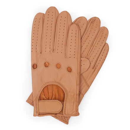 Camel pánske kožené šoférske rukavice z ovčej kože so zapínaním na suchý zips 46-6L-381-LB