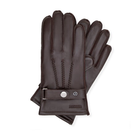 Rękawiczki ze skóry naturalnej z dekoracyjnymi przeszyciami brązowe 39-6A-044-4
