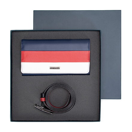 Dámsky kožený set peňaženka a opasok viacfarebná 93-S-001-SM