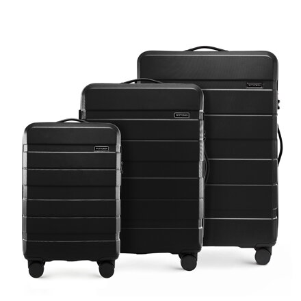 Zestaw walizek z ABS-u w poziome pasy czarny 56-3A-10S-10