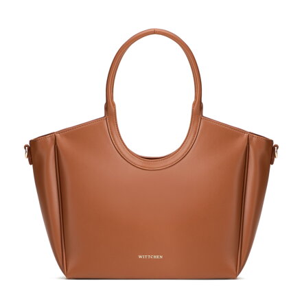 Dámska nákupná kabelka zo syntetickej kože s okrúhlymi rúčkami hnedá 102-4Y-904-5