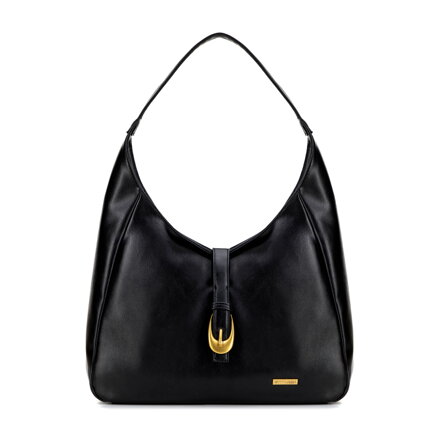 Shopperka z imitacji skóry z dekoracyjnym paskiem czarna 101-4Y-424-1