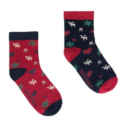 Damskie skarpetki w skandynawski wzór – zestaw 2 par granatowo-czerwone 95-SD-005-X1 Damskie skarpetki w skandynawski wzór – zestaw 2 par granatowo-czerwone 95-SD-005-X1