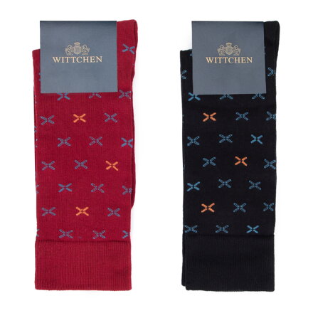 Męskie skarpetki w krzyżyki - zestaw 2 par czerwono-granatowe 95-SK-902-1