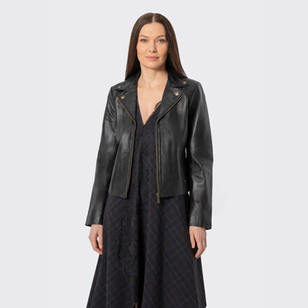 Skórzana kurtka z przeszyciami czarna 100-09-805-1